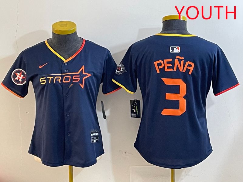 Youth Houston Astros #3 Pena Drak Blue Three generations Joint Name 2025 Nike MLB Jersey style 41010